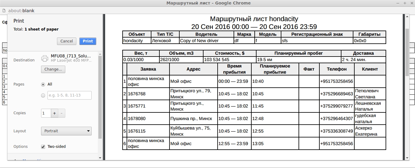 Образец заполнения маршрутного листа легкового автомобиля для льготного отпуска