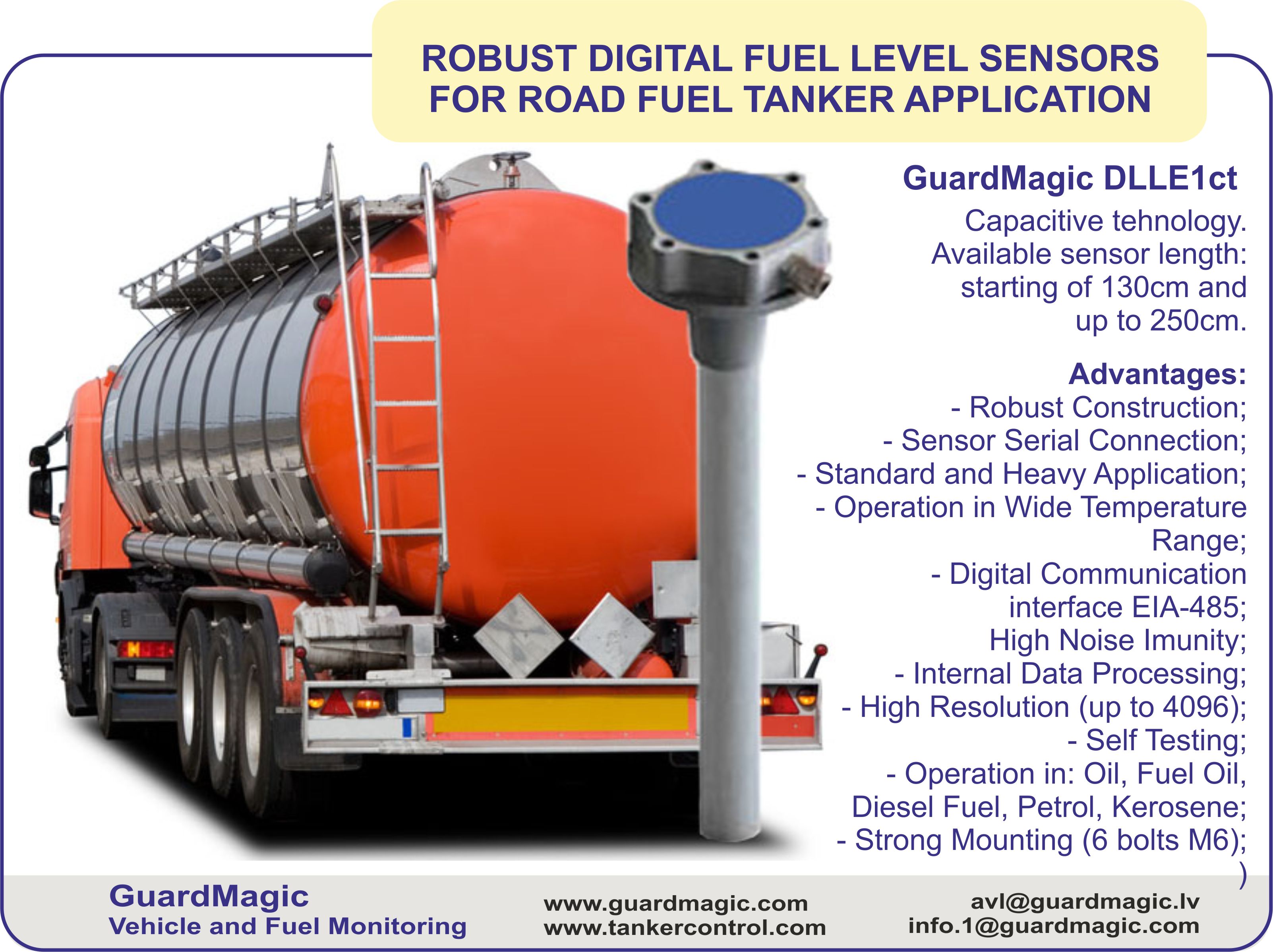 GuardMagic DLLE1 -  Fuel level sensor for road fuel tanker application