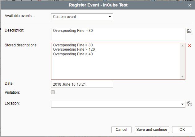 Register Event (violation) with automatic location lookup