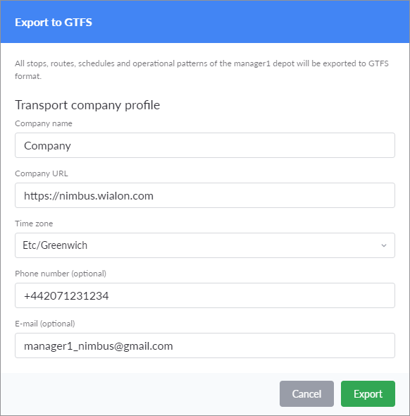 New NimBus feature: import and export of data in GTFS format